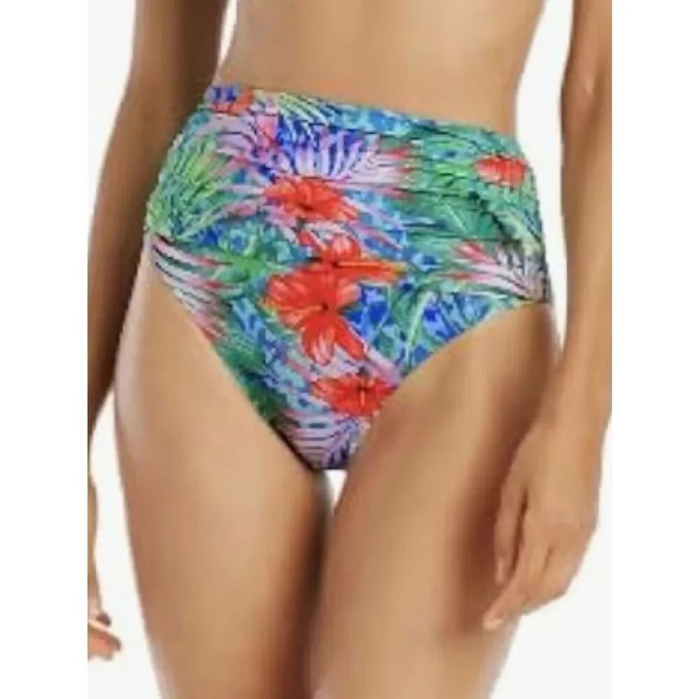 Bleu Rod Beattie Womens' Foldover High Waist Bikini Bottom, Tropical Flight, 8